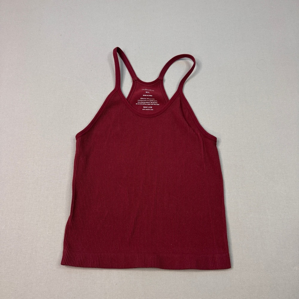 Ododos Ribbed Seamless Tank Top Burgundy Red High Neck Racerback M/L